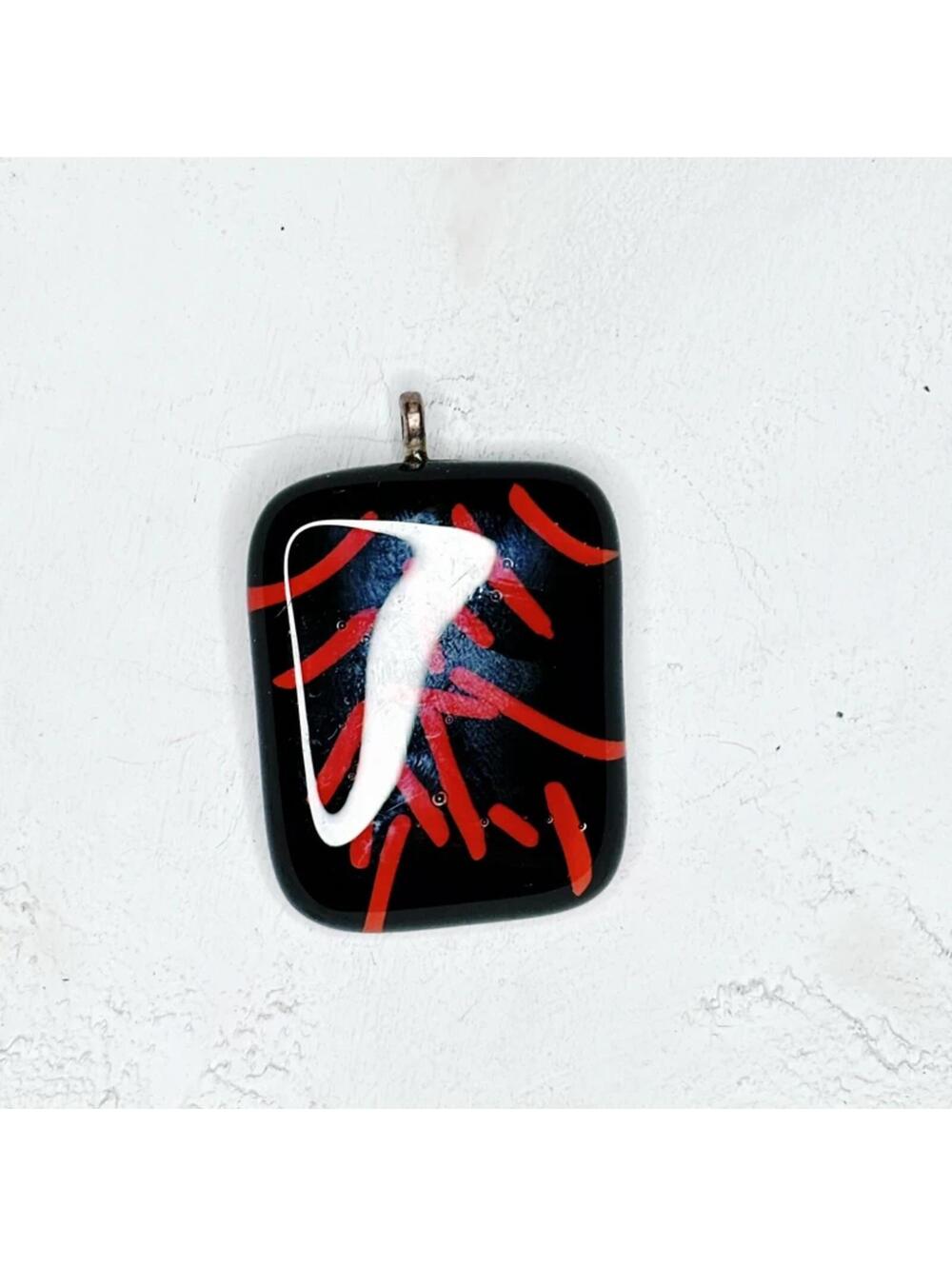 5899u. Black and Red Art Glass Pendant